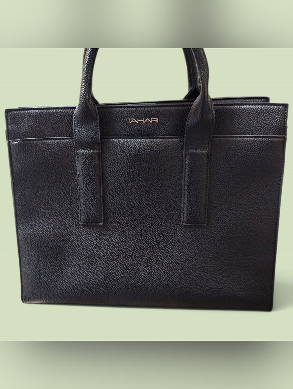 NWOT Tahari Black Pebble Faux Leather Briefcase Tote